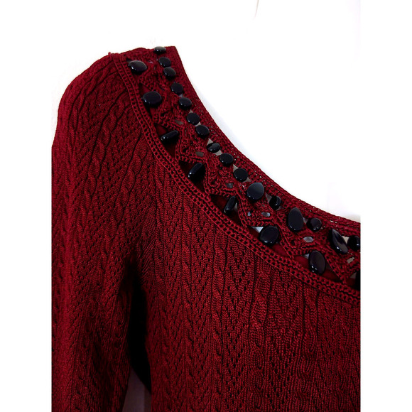 Emma James Crochet Beaded Collar 3/4 Sleeve Top - Picture 5 of 9